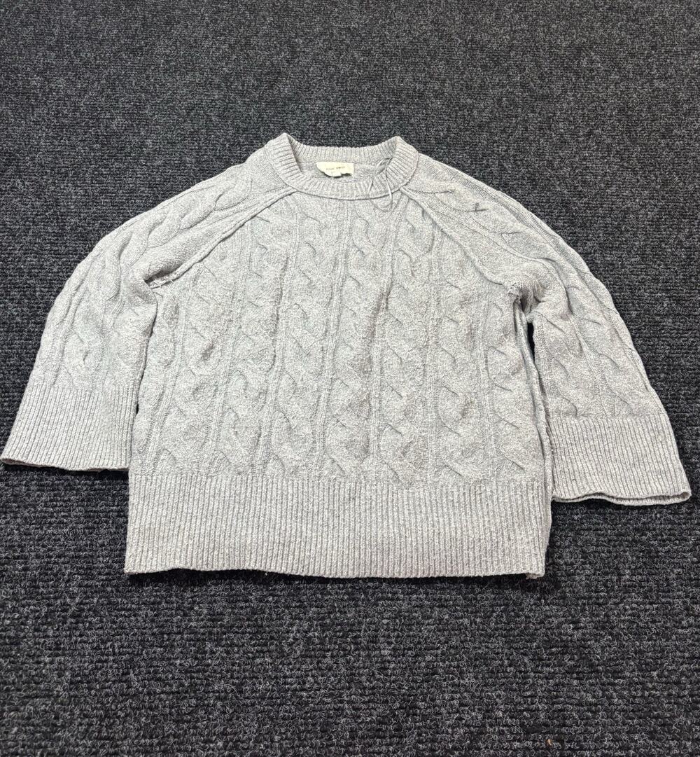 Pink Rose Gray Cable-Knit Crew Neck 3/4 Sleeve Pullover Sweater Women's S
